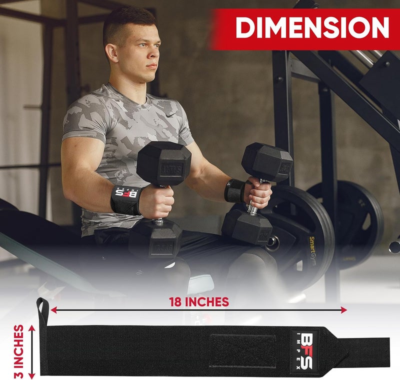 BFS IMPEX Wrist Wraps for Weightlifting,18” Premium Quality Wrist Straps for Weightlifting,Weight Lifting Wrist Wraps with Thumb Loop for Curls Dips,Powerlifting Weight Training Men Women - Image 5